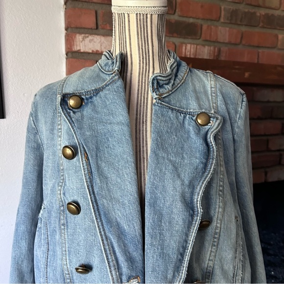 Free People Ferry Military Denim Jacket Medium Wash Sz L - Picture 3 of 8